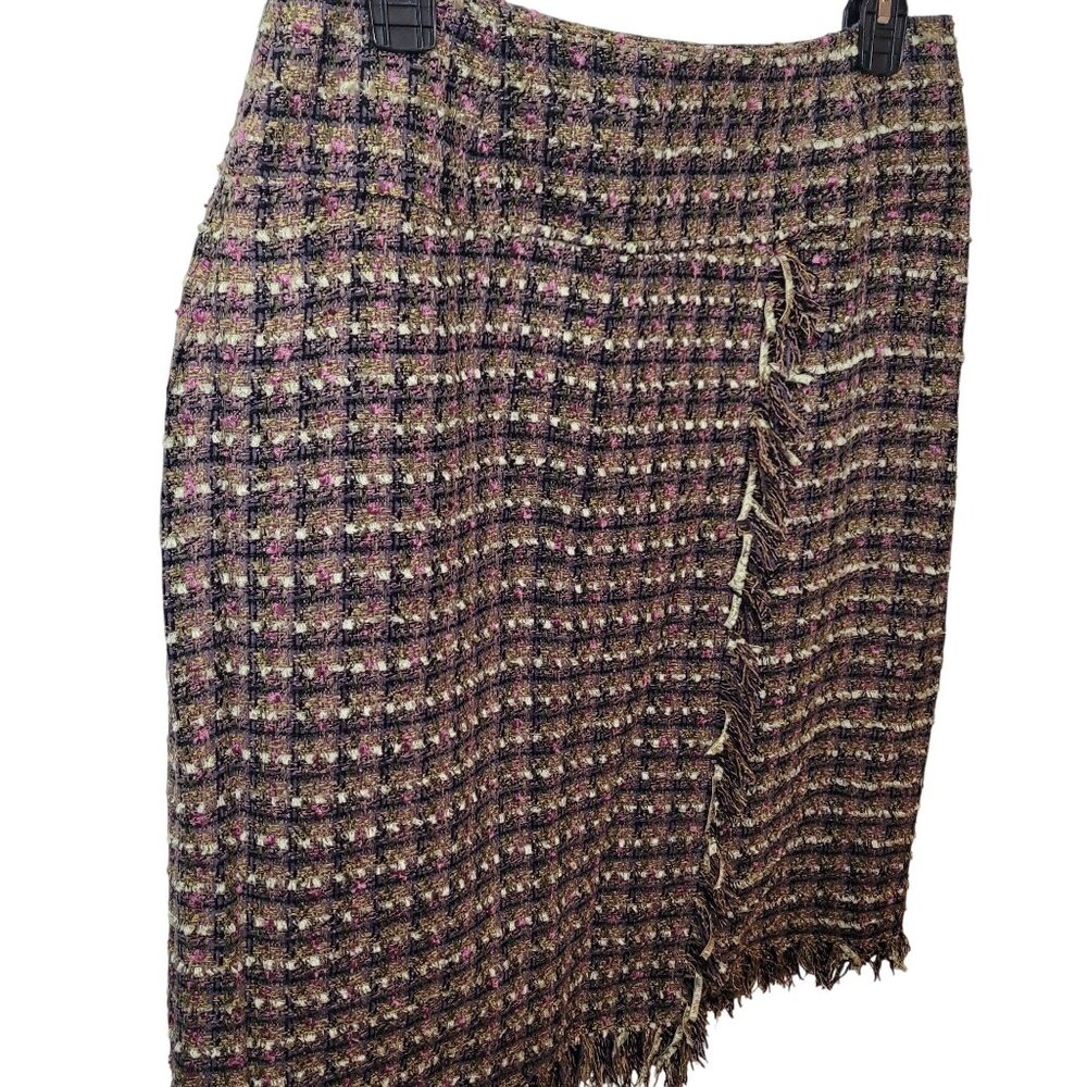 Nicole Studio Tweed Fringe Pencil Skirt Size 10 Multicolor Acrylic Polyester Ble - Picture 8 of 12